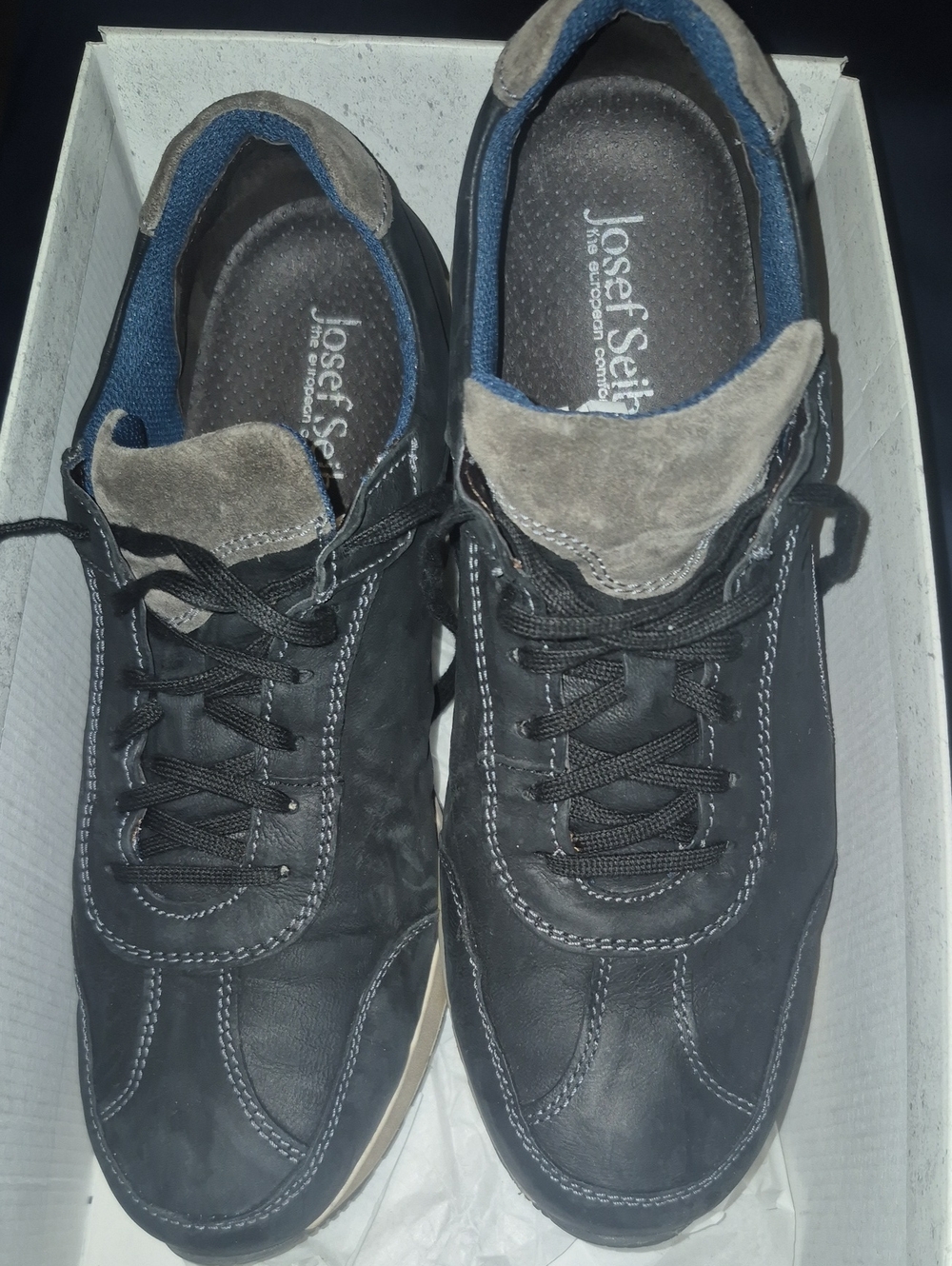 Josef Seibel Men’s Black and Gray Leather Lace-Up Sneakers